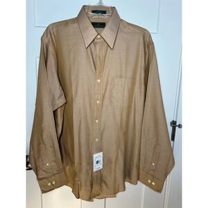 Embassy Row Mens Tan Herringbone Dress Shirt 100% Cotton 16.5 34/35 NWT 204675